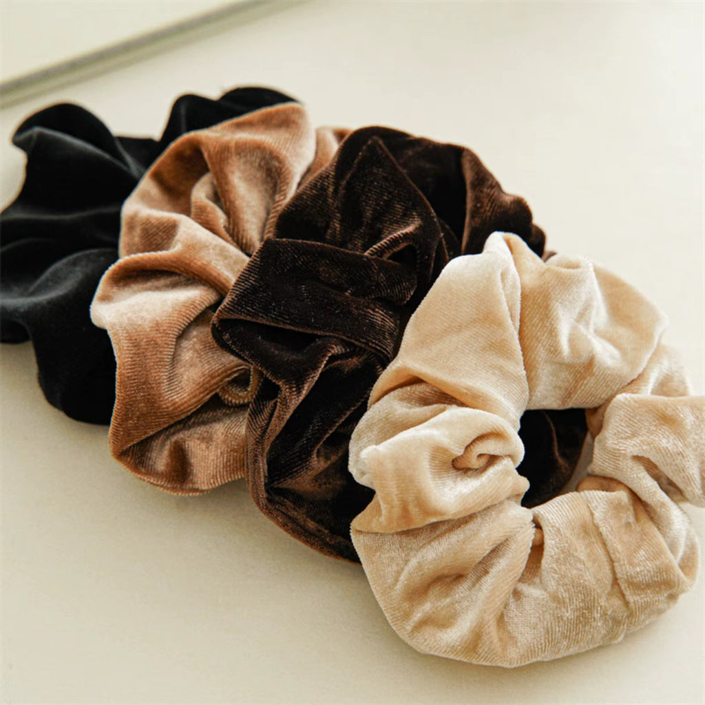 4PCS Velvet Scrunchies for Women, Solid Color Soft Elastic Hair Ties, Retro Luxury Hair Bands, Trendy Daily & Office Hair