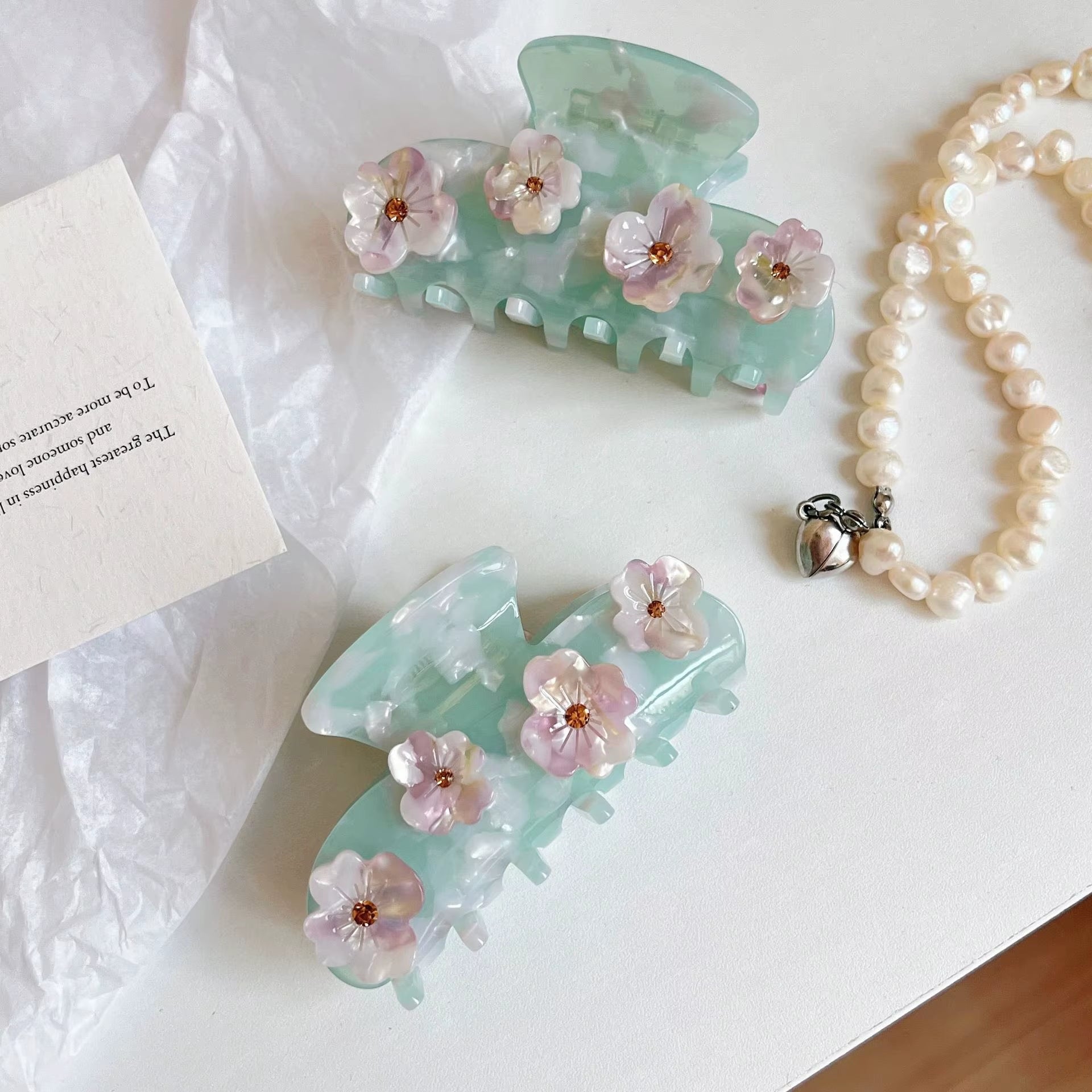 NEW Ice Blue Colour Hair Claw Three Dimensional Flowers Acetate Hair Claw Clip Hair Accessories for Women Girls