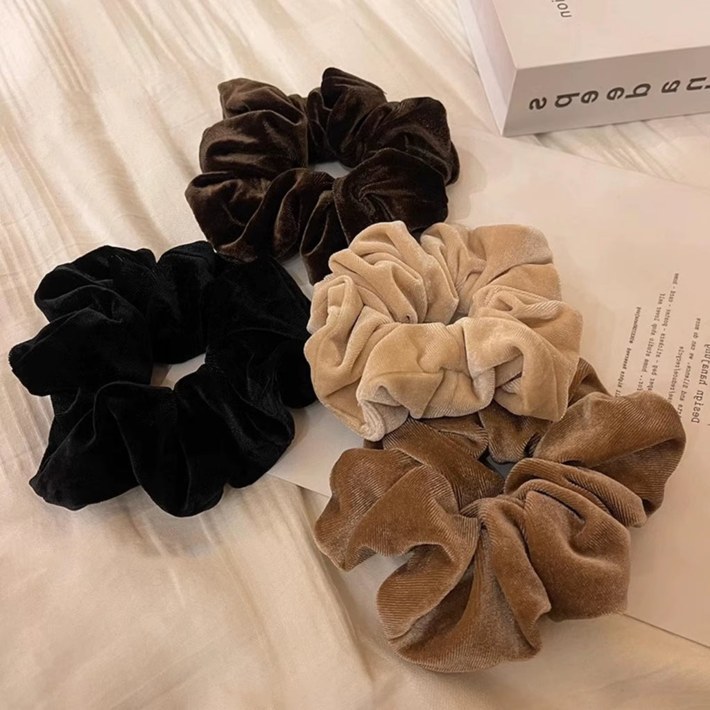 4PCS Velvet Scrunchies for Women, Solid Color Soft Elastic Hair Ties, Retro Luxury Hair Bands, Trendy Daily & Office Hair