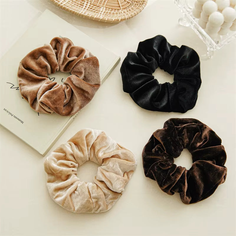 4PCS Velvet Scrunchies for Women, Solid Color Soft Elastic Hair Ties, Retro Luxury Hair Bands, Trendy Daily & Office Hair