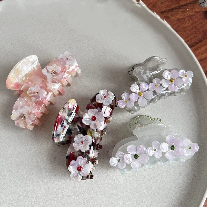 DS 8CM Rhinestone Flower Hair Claws Acetate Claw Clips Sweet Flower Series Crab Hair Clips for Women Girls Hair Accessories
