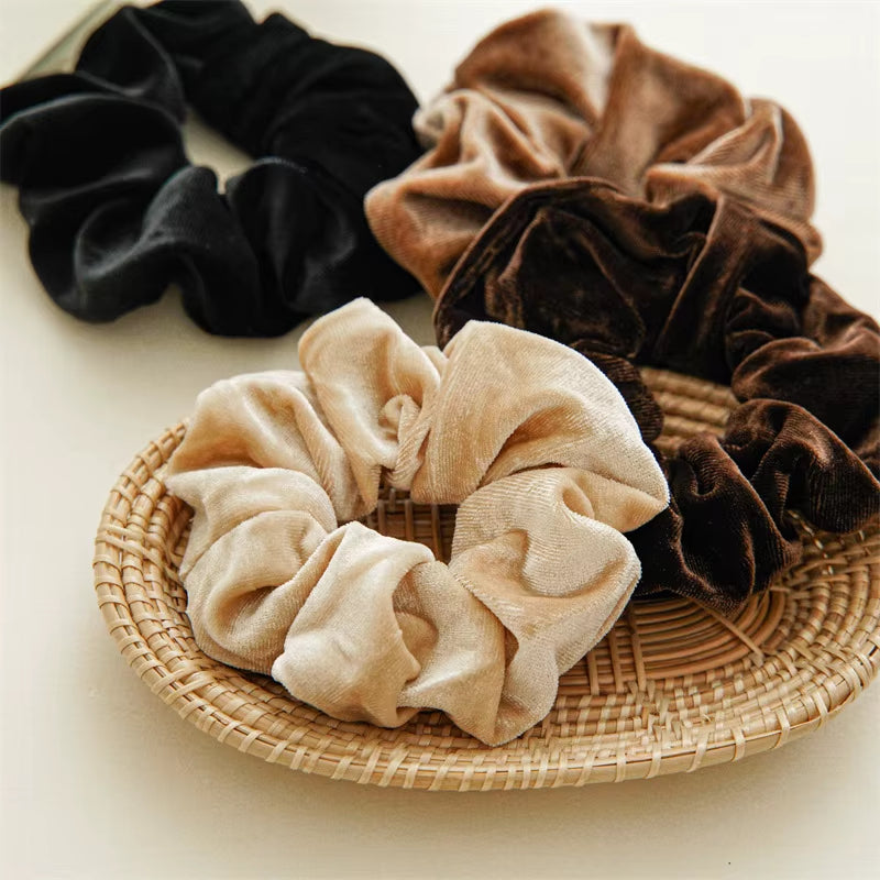 4PCS Velvet Scrunchies for Women, Solid Color Soft Elastic Hair Ties, Retro Luxury Hair Bands, Trendy Daily & Office Hair