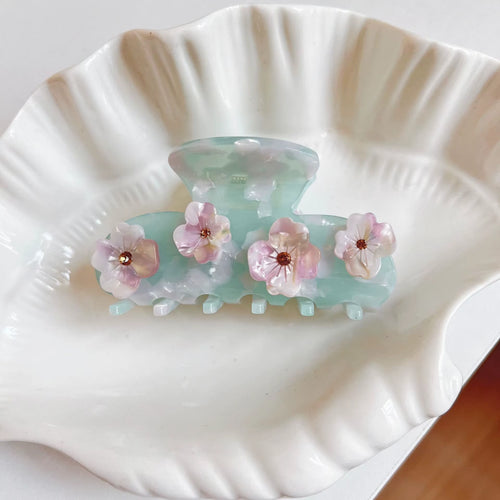 NEW Ice Blue Colour Hair Claw Three Dimensional Flowers Acetate Hair Claw Clip Hair Accessories for Women Girls
