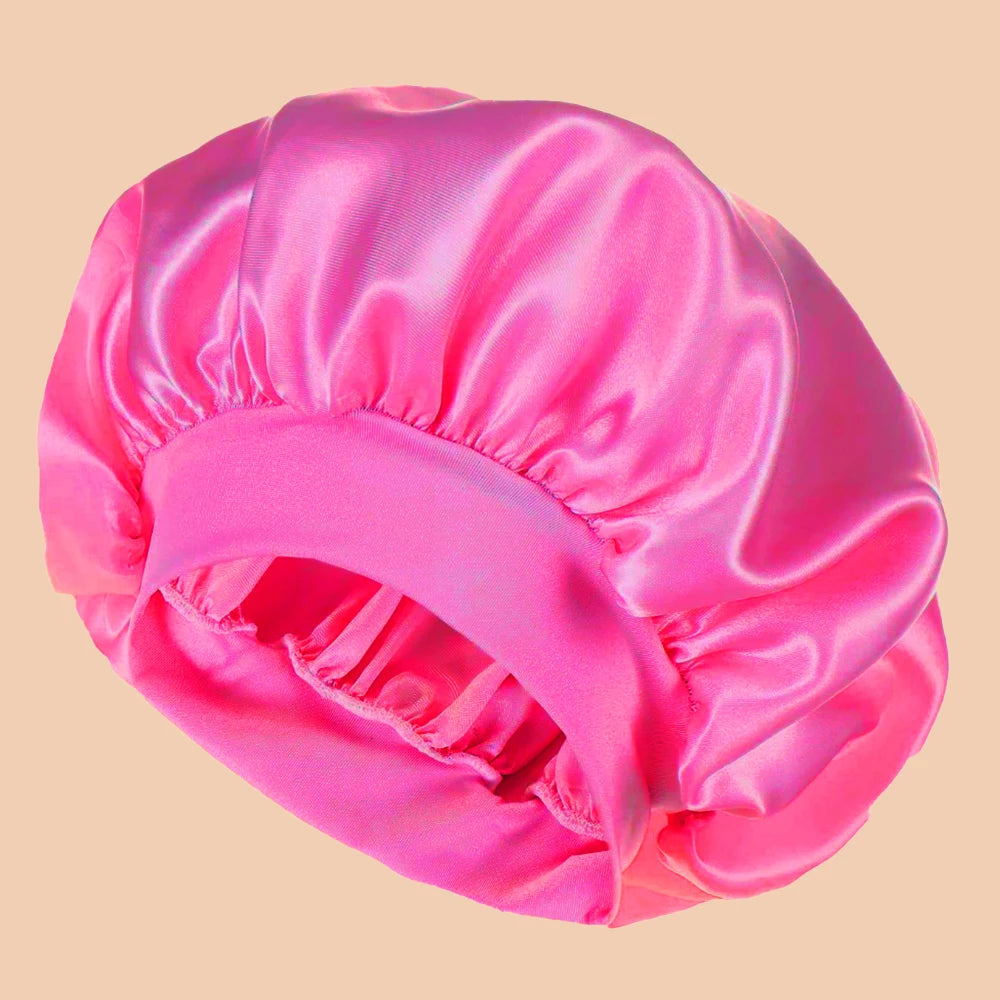 1Pc Women'S Solid Color Satin Wide-Brimmed Shower Cap, Suitable for Daily Use Silk Bonnet Satin Bonnet