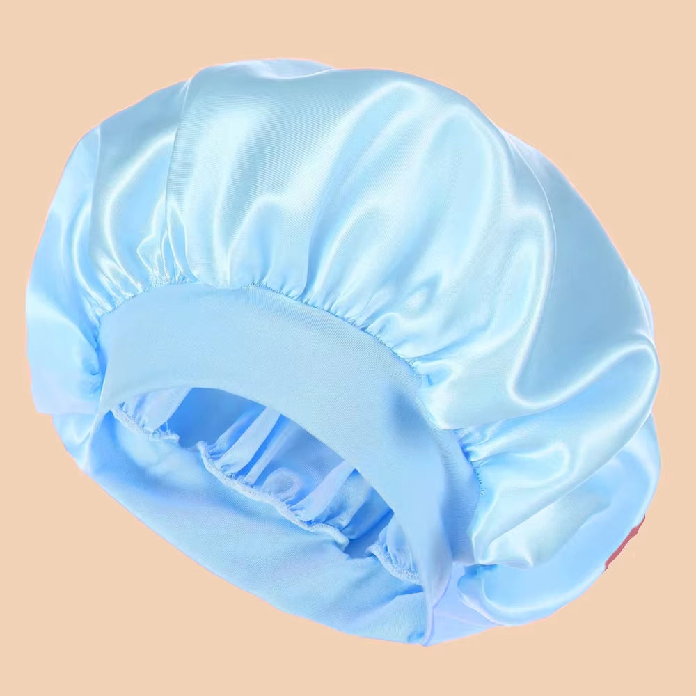 1Pc Women'S Solid Color Satin Wide-Brimmed Shower Cap, Suitable for Daily Use Silk Bonnet Satin Bonnet