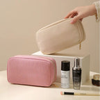 New Minimalist Corduroy Makeup Bag Hand in Hand, Large Capacity Travel Cosmetics Storage Bag, Makeup Bag for Women