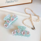 NEW Ice Blue Colour Hair Claw Three Dimensional Flowers Acetate Hair Claw Clip Hair Accessories for Women Girls