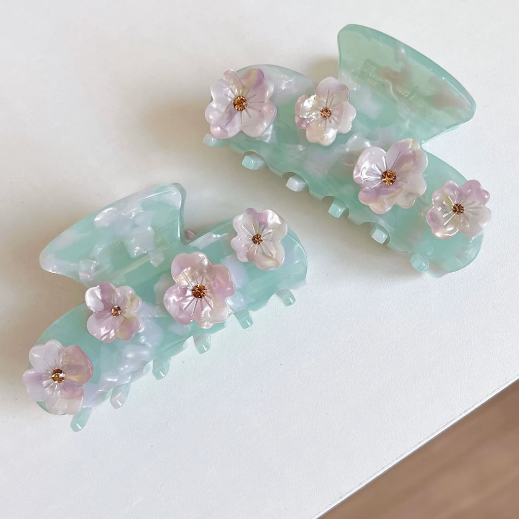 NEW Ice Blue Colour Hair Claw Three Dimensional Flowers Acetate Hair Claw Clip Hair Accessories for Women Girls