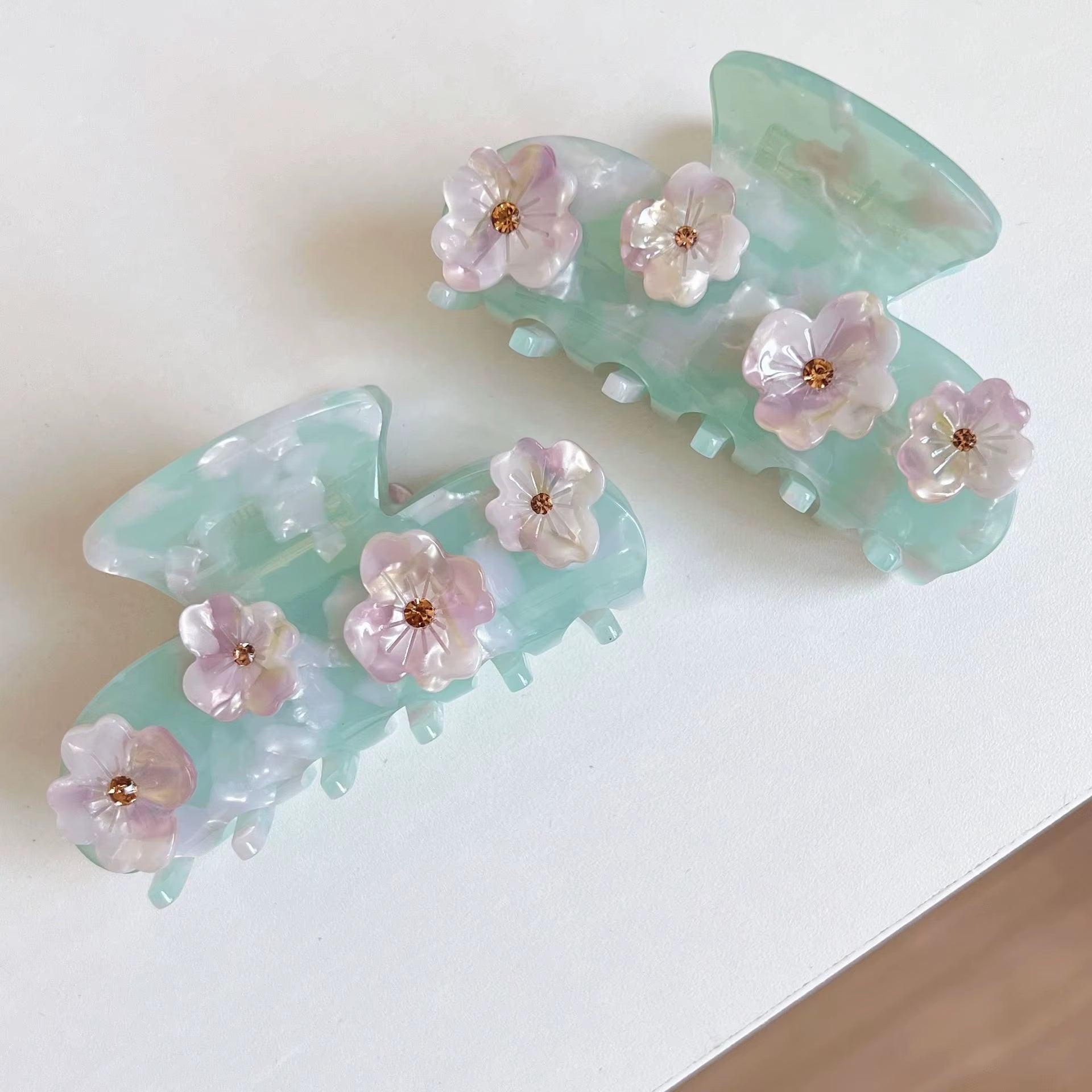 NEW Ice Blue Colour Hair Claw Three Dimensional Flowers Acetate Hair Claw Clip Hair Accessories for Women Girls