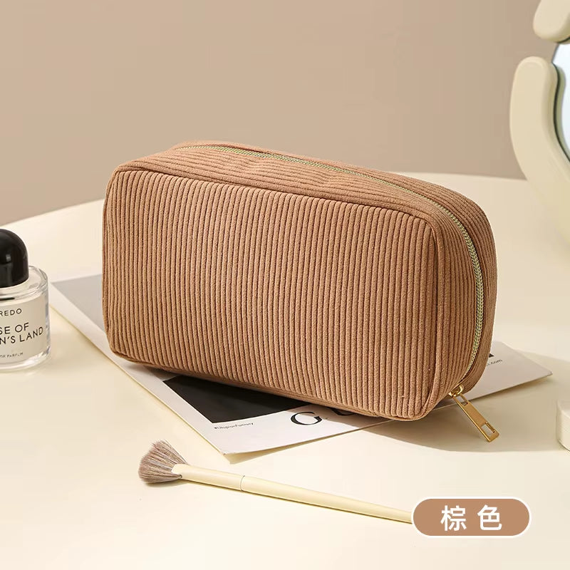 New Minimalist Corduroy Makeup Bag Hand in Hand, Large Capacity Travel Cosmetics Storage Bag, Makeup Bag for Women